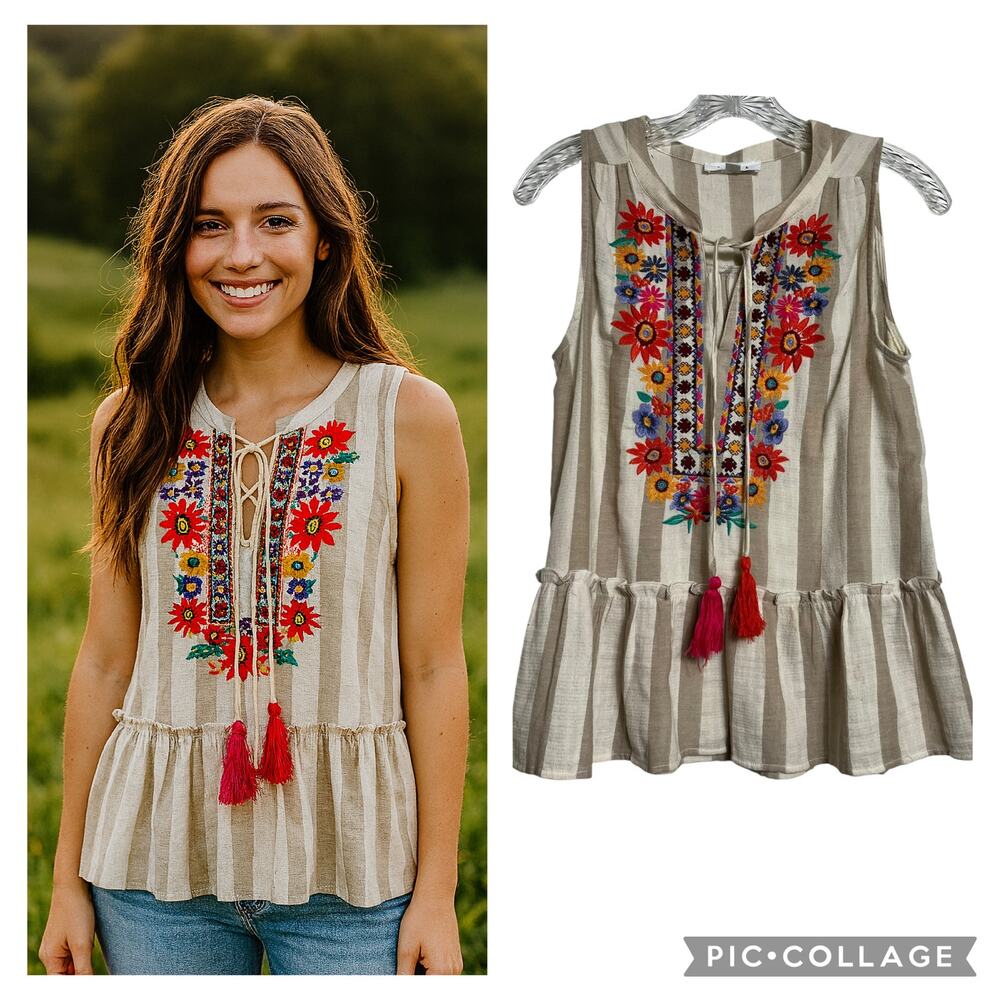 THML Peplum Floral‎ Embroidered Tank Top - Size Small (2871)